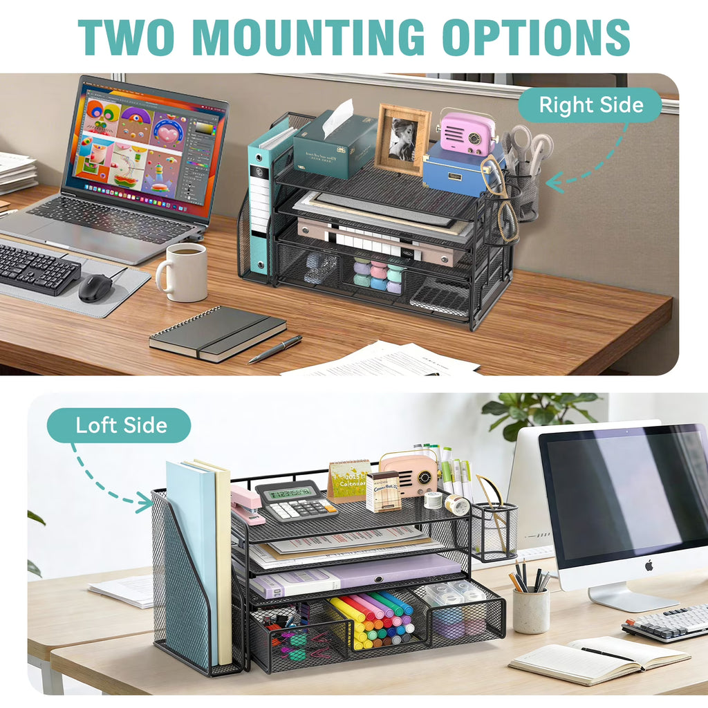 4-Tier Desktop File Organizer with Drawer & Pen Holders