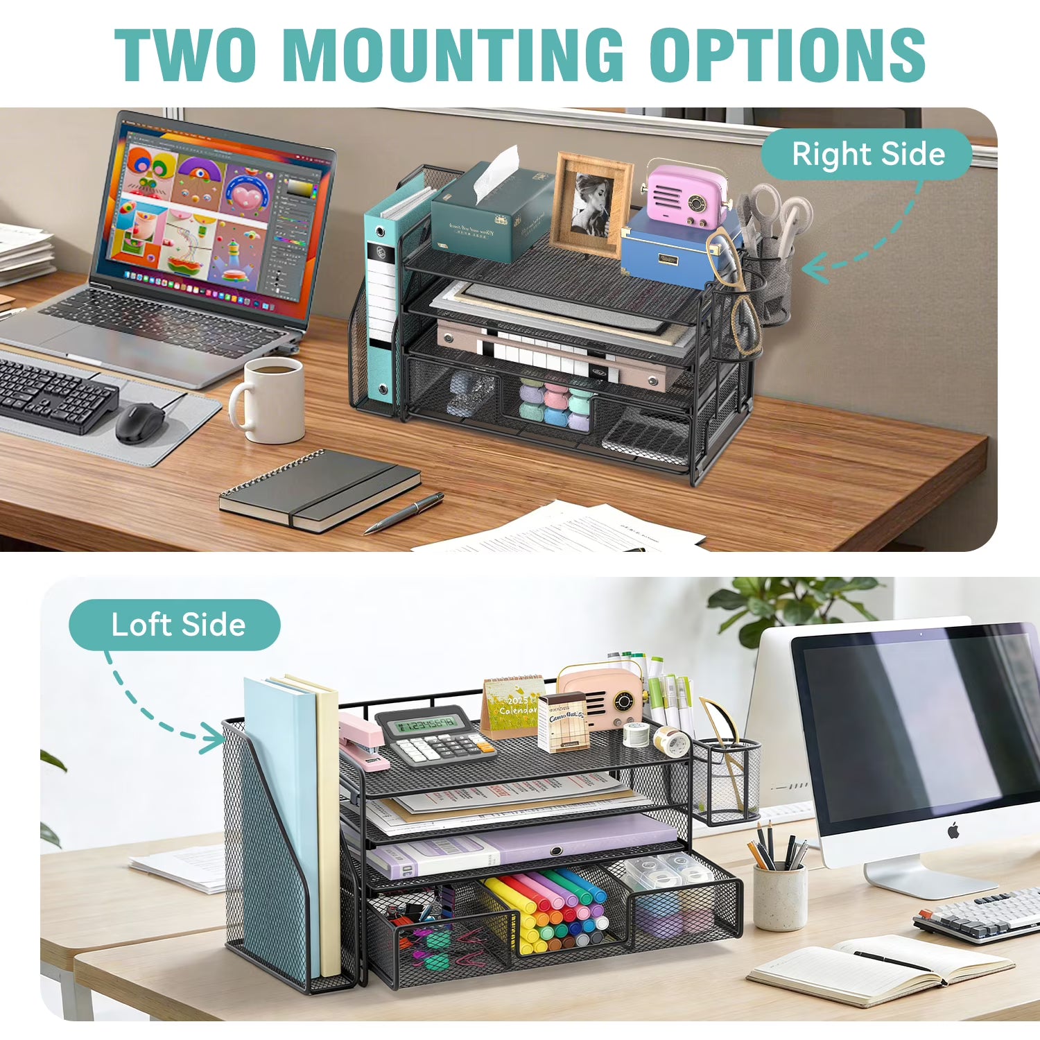 4-Tier Desktop File Organizer with Drawer & Pen Holders