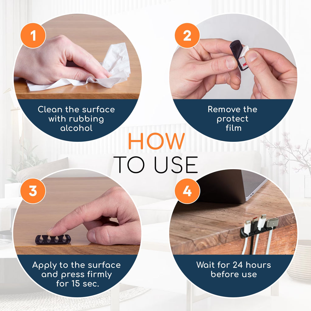GLUIT Cord Organizer for Desk – 5 Pack Cable Management Clips