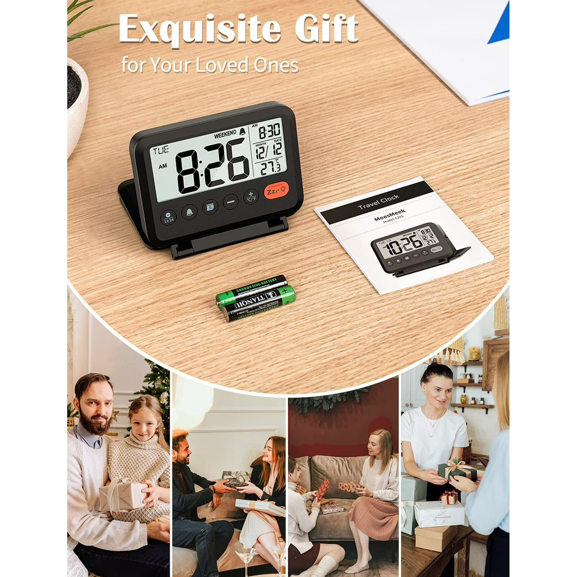 VOCOO Digital Travel Alarm Clock with LCD Display, Battery Operated, Folding Desk Clock