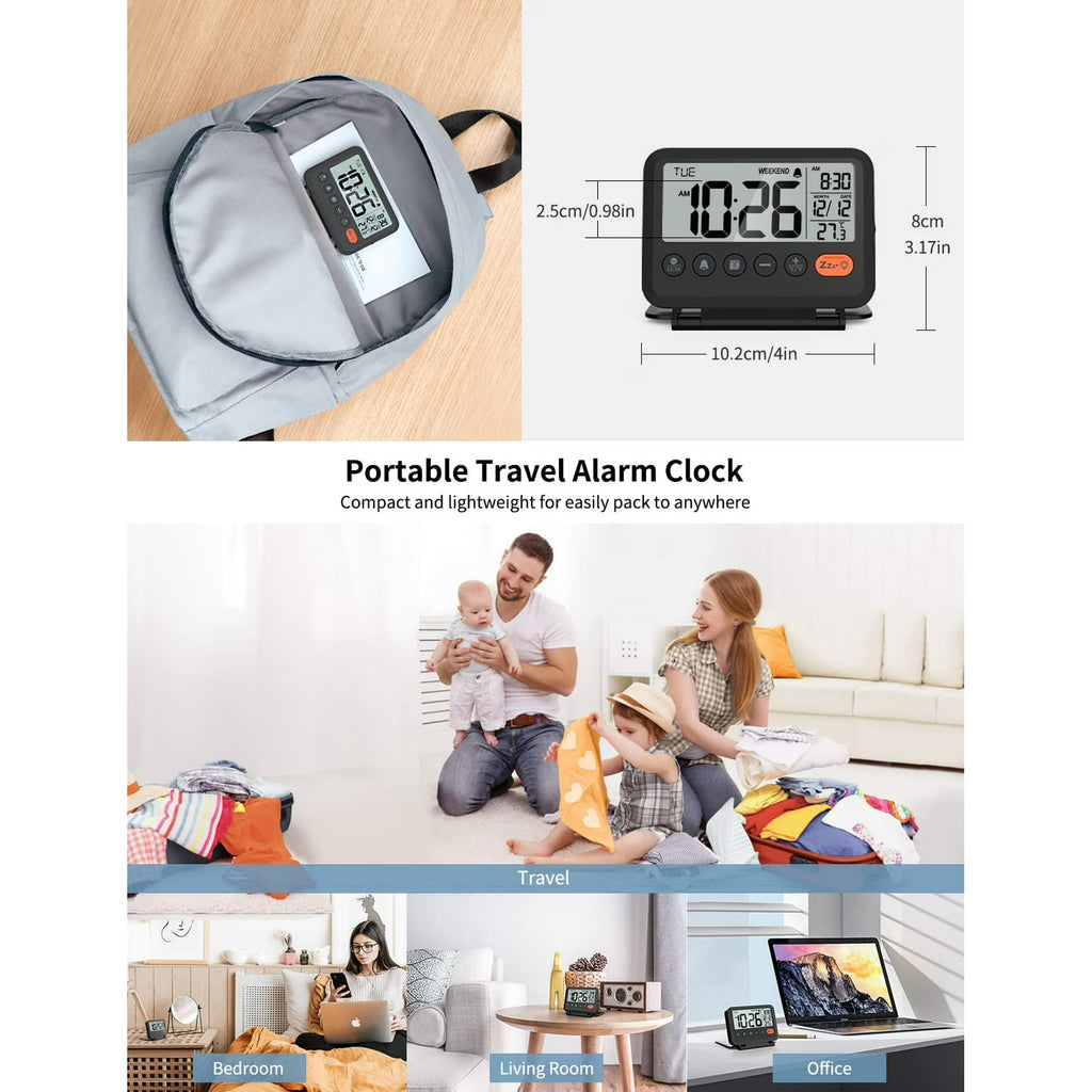 VOCOO Digital Travel Alarm Clock with LCD Display, Battery Operated, Folding Desk Clock