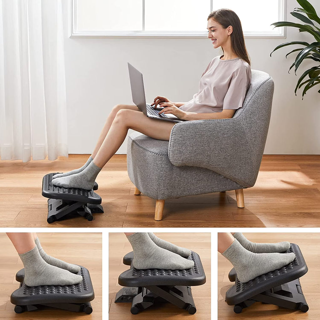 Adjustable Under Desk Footrest with Massage & 3 Height Positions