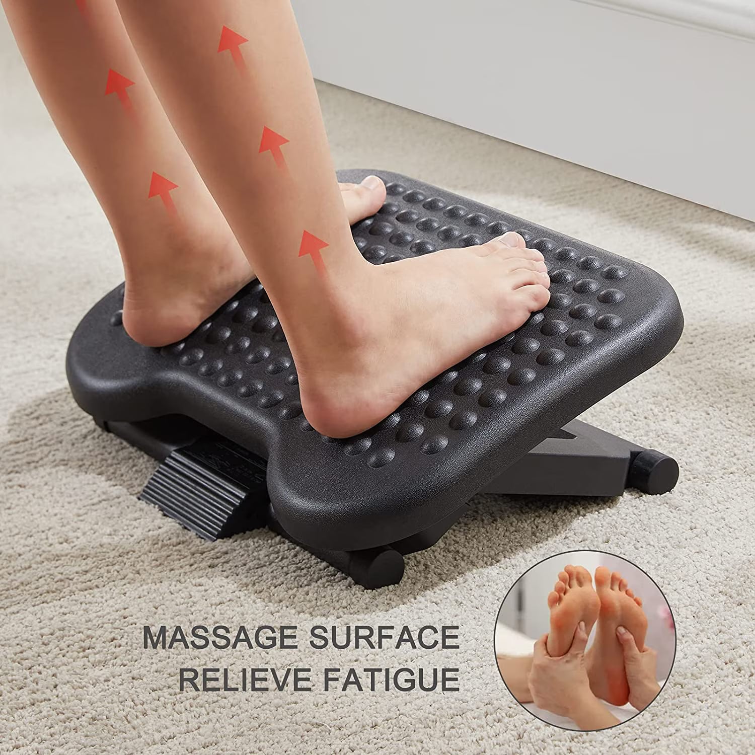 Adjustable Under Desk Footrest with Massage & 3 Height Positions