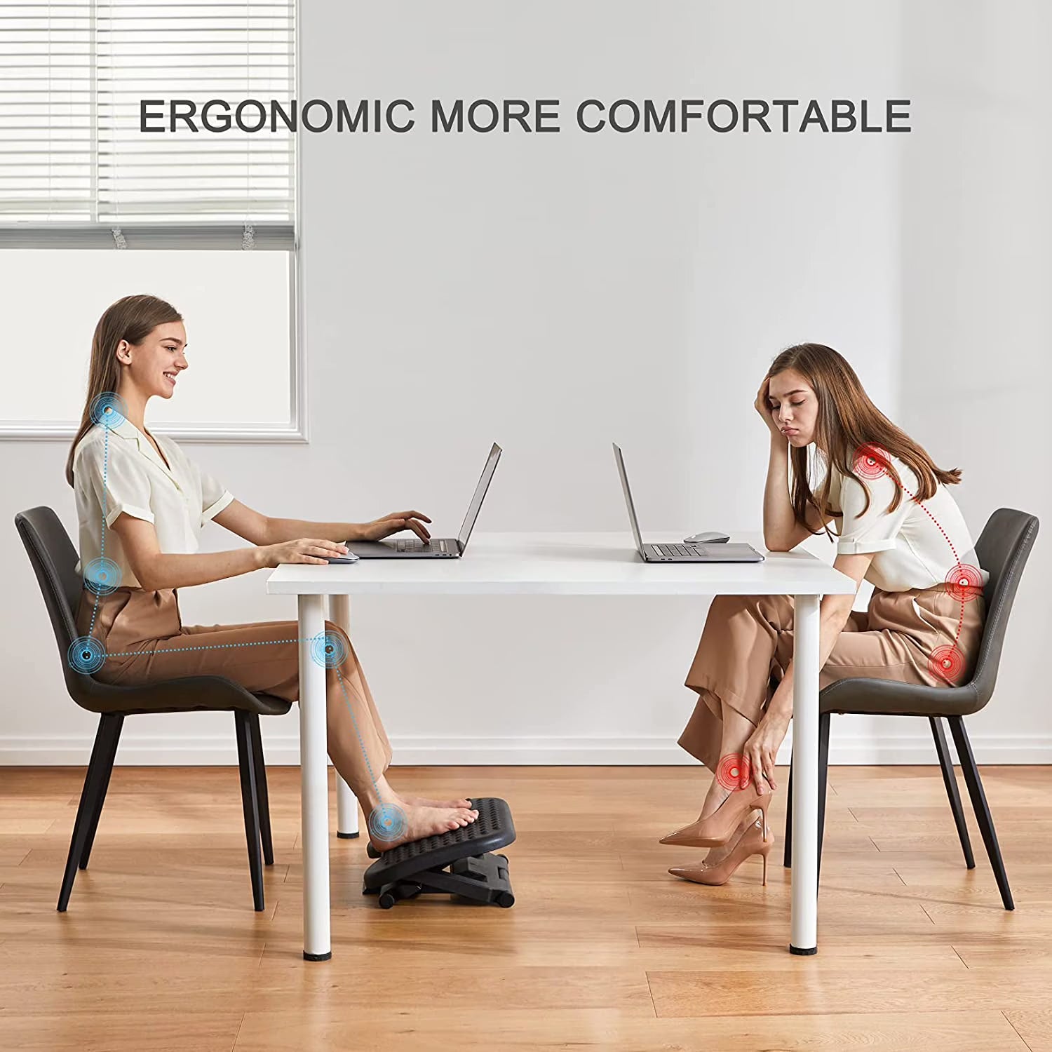 Adjustable Under Desk Footrest with Massage & 3 Height Positions