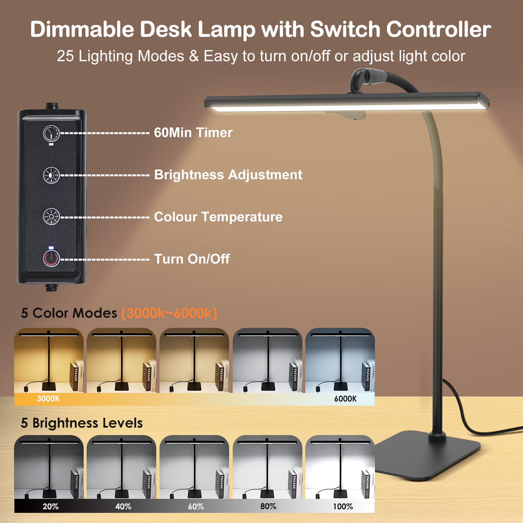 Lococo LED Desk Lamp with Gooseneck & Adjustable Brightness