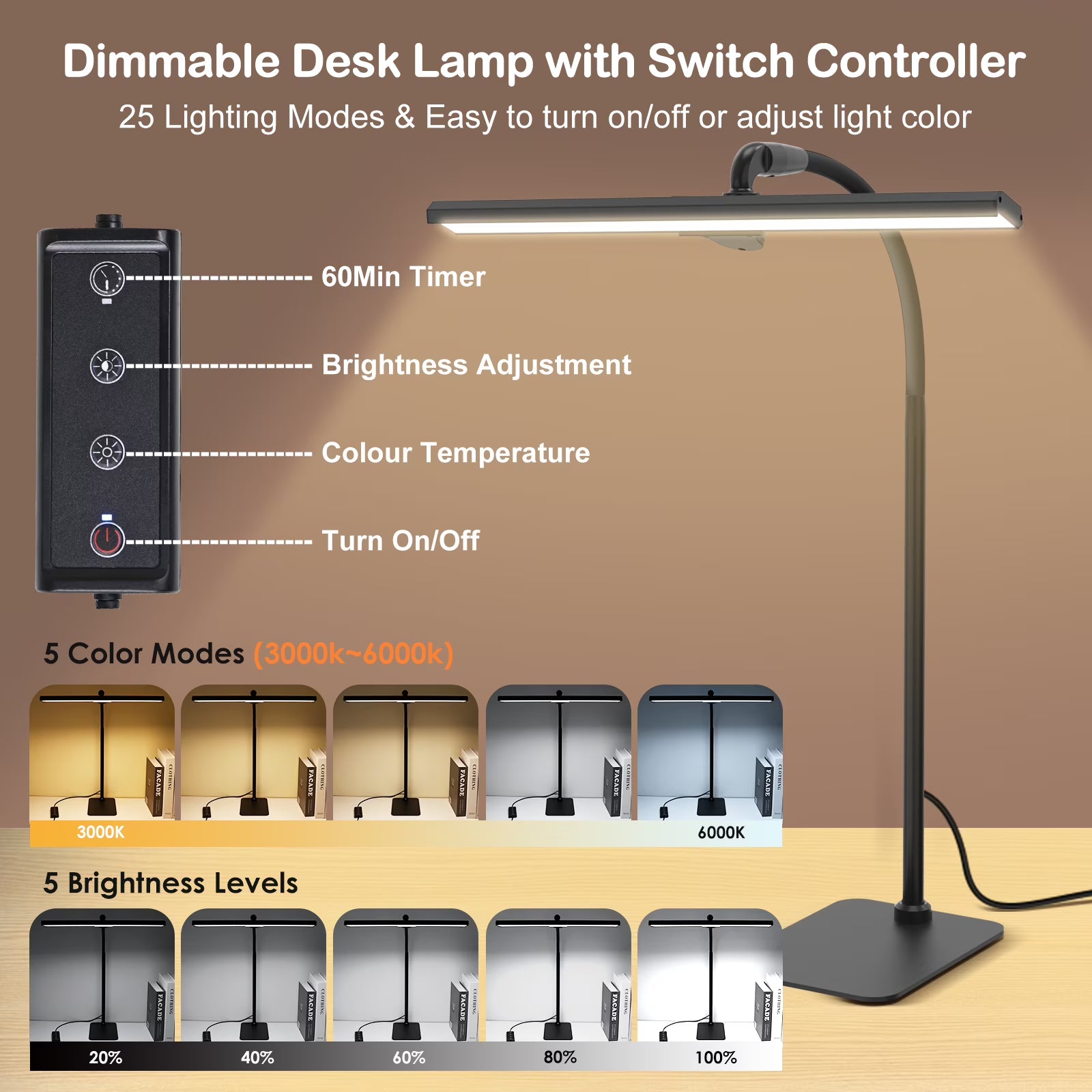 Lococo LED Desk Lamp with Gooseneck & Adjustable Brightness