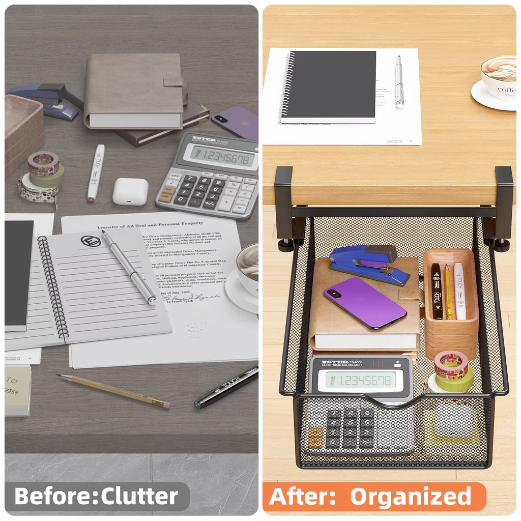 Mintazer Clamp-On Under Desk Organizer with Slide-Out Drawer