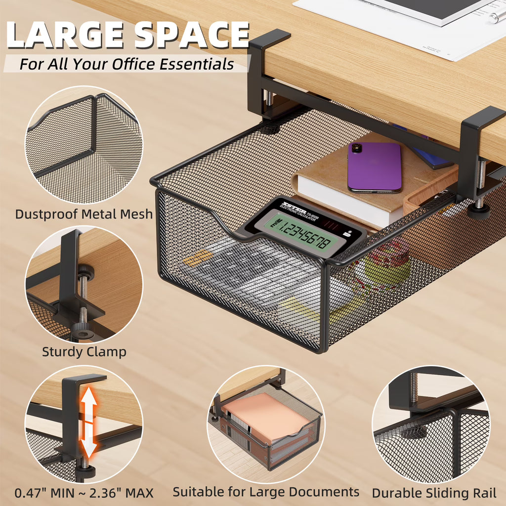 Mintazer Clamp-On Under Desk Organizer with Slide-Out Drawer