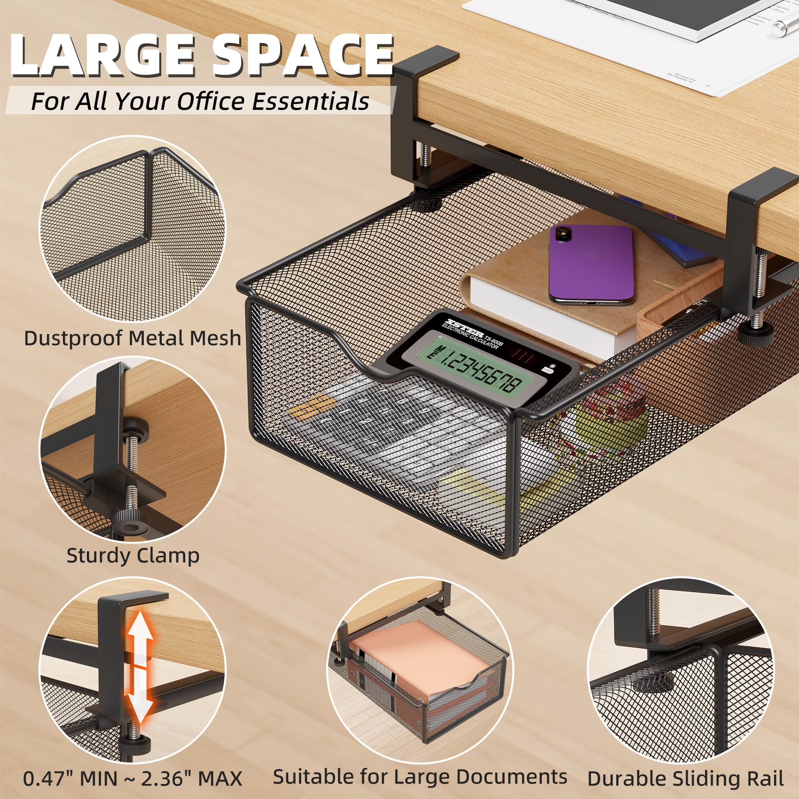 Mintazer Clamp-On Under Desk Organizer with Slide-Out Drawer