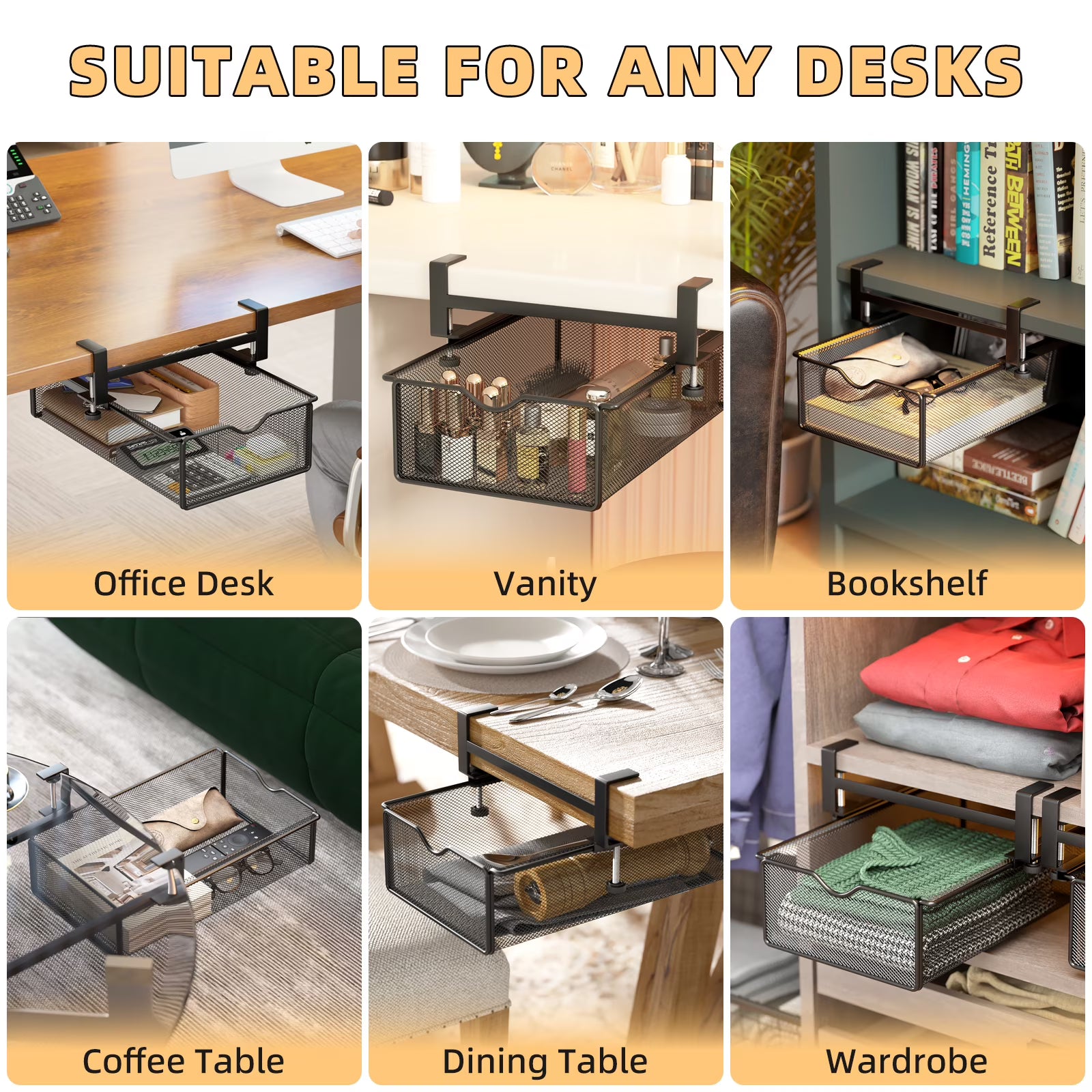 Mintazer Clamp-On Under Desk Organizer with Slide-Out Drawer
