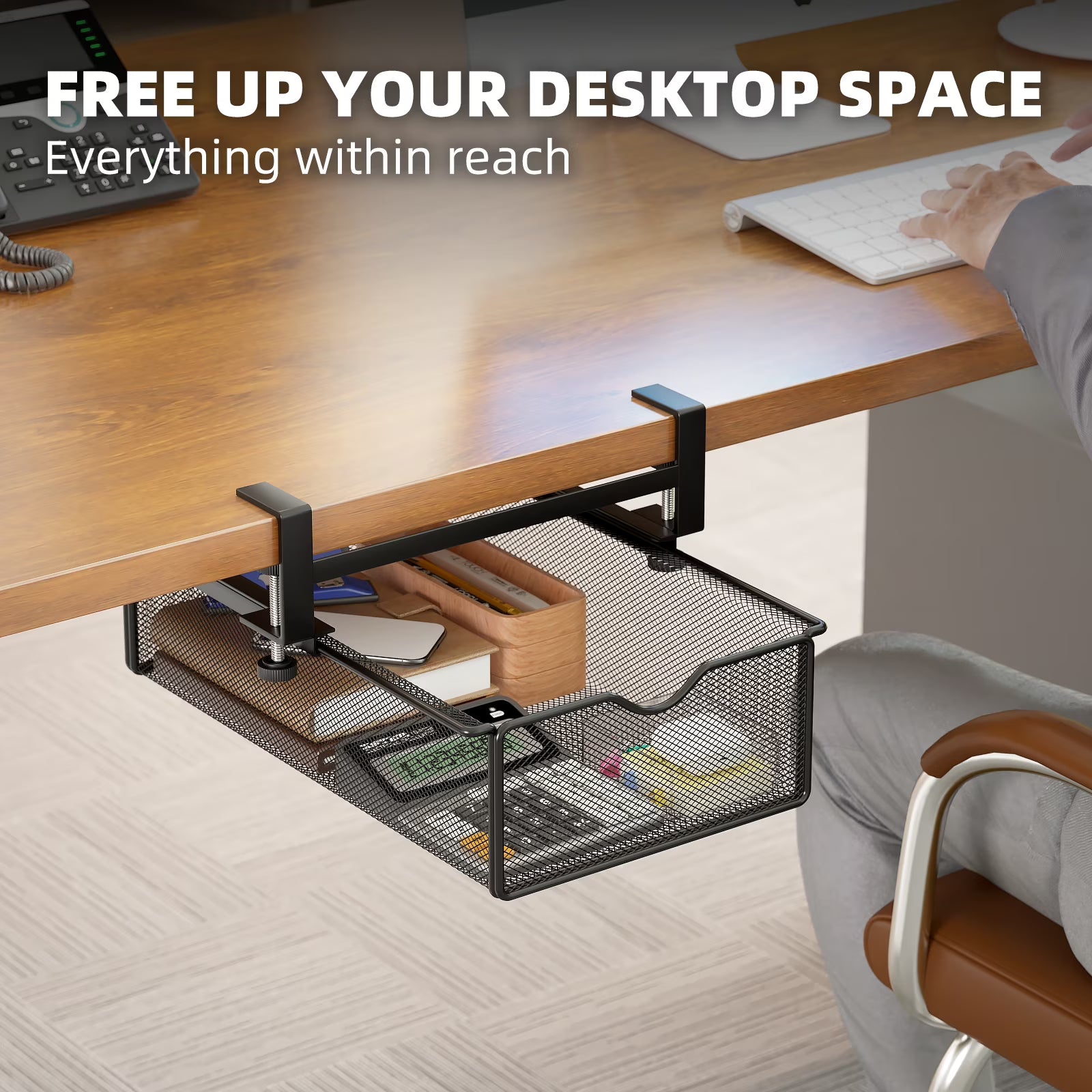 Mintazer Clamp-On Under Desk Organizer with Slide-Out Drawer