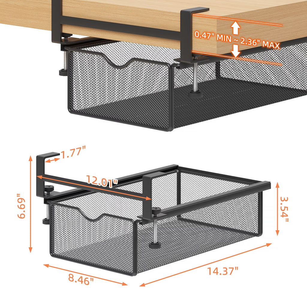 Mintazer Clamp-On Under Desk Organizer with Slide-Out Drawer