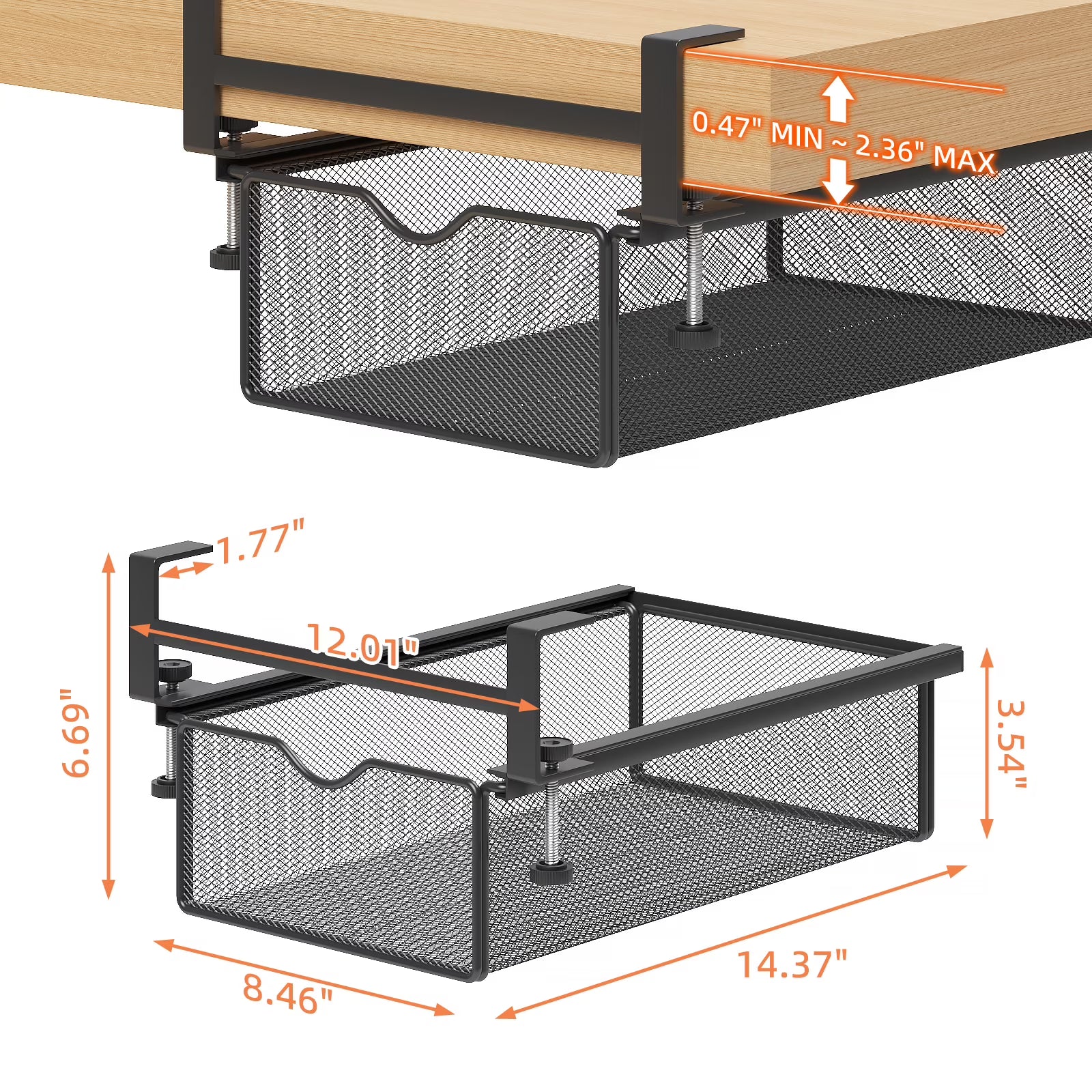 Mintazer Clamp-On Under Desk Organizer with Slide-Out Drawer